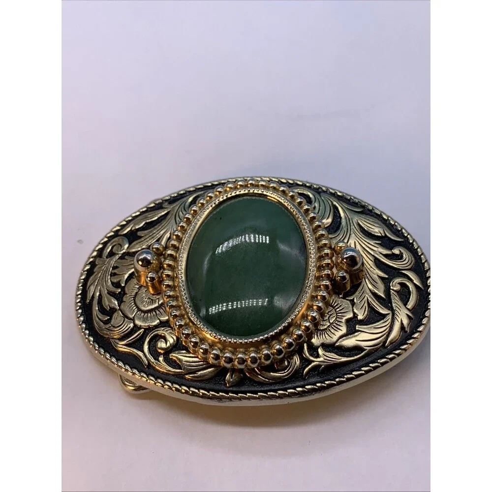 Vtg. Belt Buckle w/ Green Stone (LG-3)
